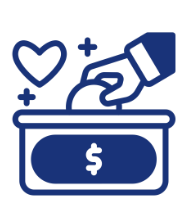 Icon of a hand donating a coin into a jar