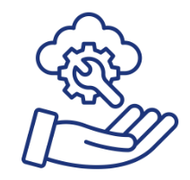 Icon of a hand offering a gear inside a cloud